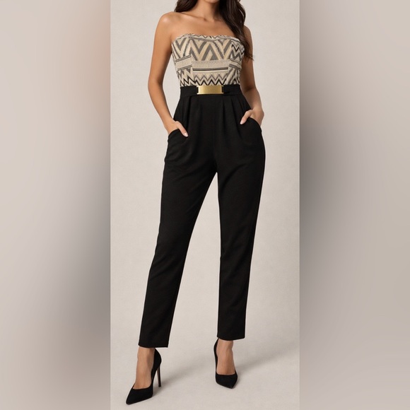 love J Pants - Love J U.S.A. Strapless Jumpsuit | Size Large | Chic Pockets + Gold Accent